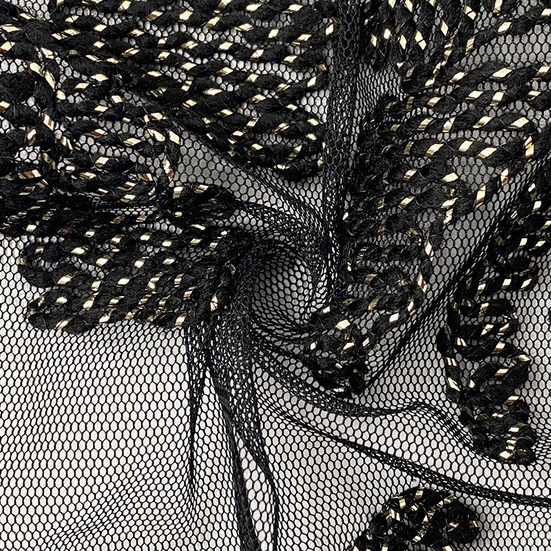 Harvest 100% polyester mesh lurex cord floral all-over embroidery fabric for women dresses party wear