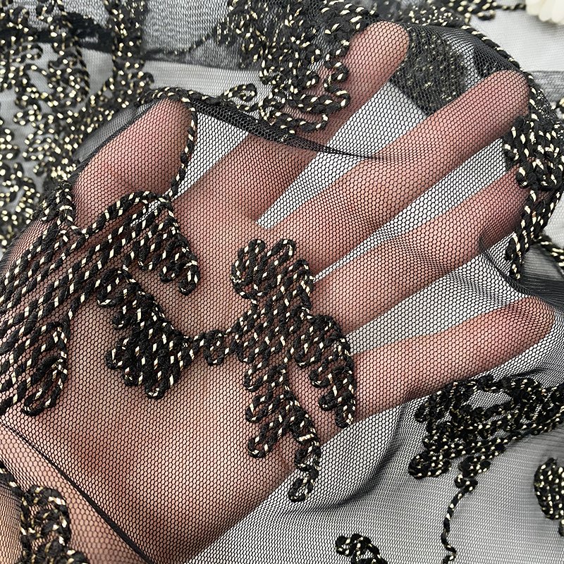 Harvest 100% polyester mesh lurex cord floral all-over embroidery fabric for women dresses party wear