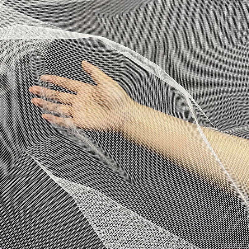 White in stock 71" Stiff stabiliser mesh embroidery fabric Very Stiff customizable mesh stretch fabric for Bridal