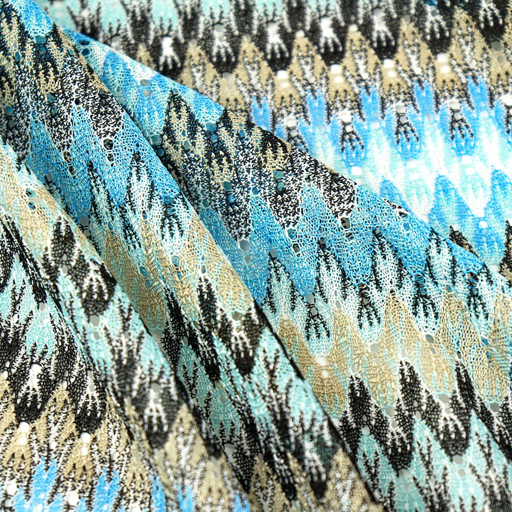 Oem golden supplier new pattern stretch lace fabric light weight colorful wavy lace fabric for table cloth