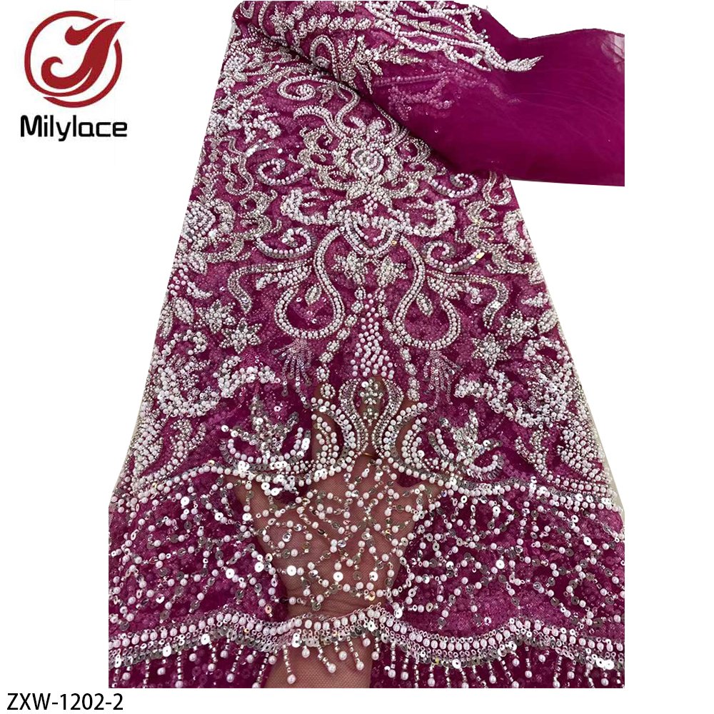 Heavy Beaded Lace Bridal Wedding Dress Fabric Bridal Embroidery Beads Sequins Lace Fabric