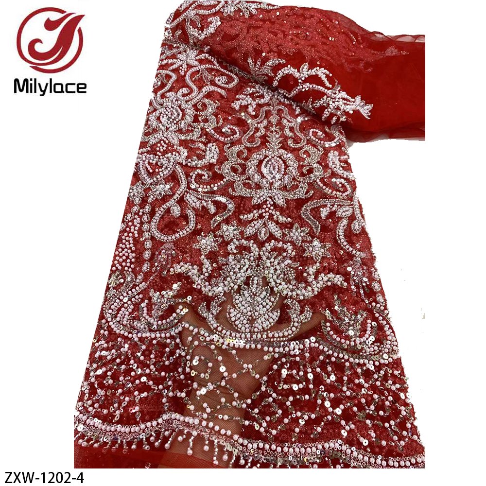 Heavy Beaded Lace Bridal Wedding Dress Fabric Bridal Embroidery Beads Sequins Lace Fabric