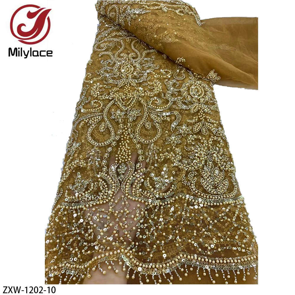 Heavy Beaded Lace Bridal Wedding Dress Fabric Bridal Embroidery Beads Sequins Lace Fabric
