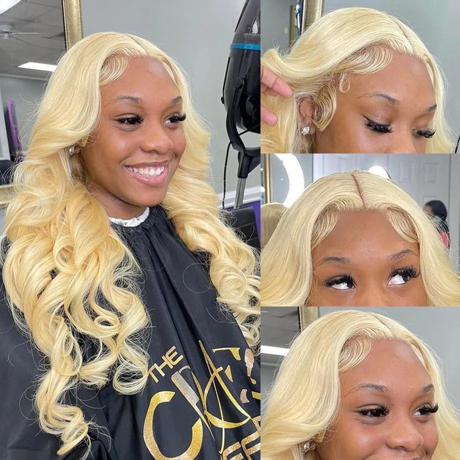 613 Human Hair Wig Full 13x4 Transparent Lace Frontal Wig For Black Women Cuticle Aligned Hair Lace Front Blonde Body Wave Wig