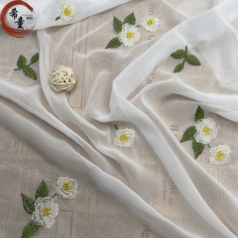 New design wholesale lightweight breathable embroidered chiffon elegant fabric suitable for women's summer wearing