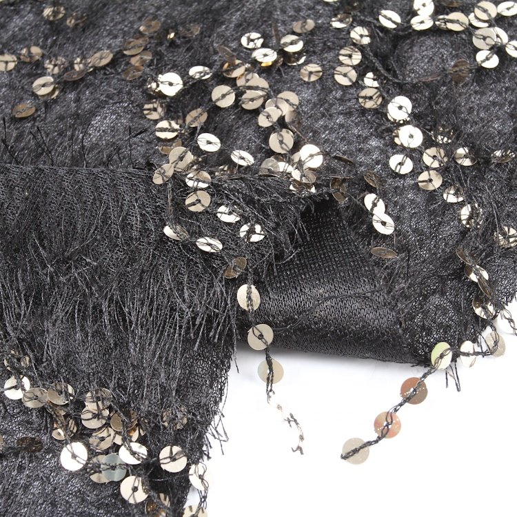 Popular feather punch luxurious sequins embroidery fabric beaded lace fabric for women dress