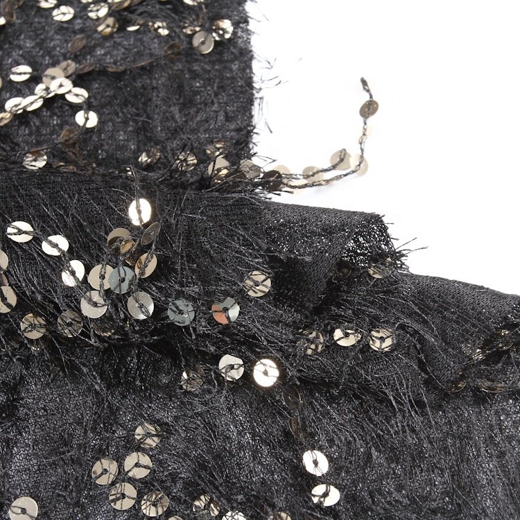 Popular feather punch luxurious sequins embroidery fabric beaded lace fabric for women dress
