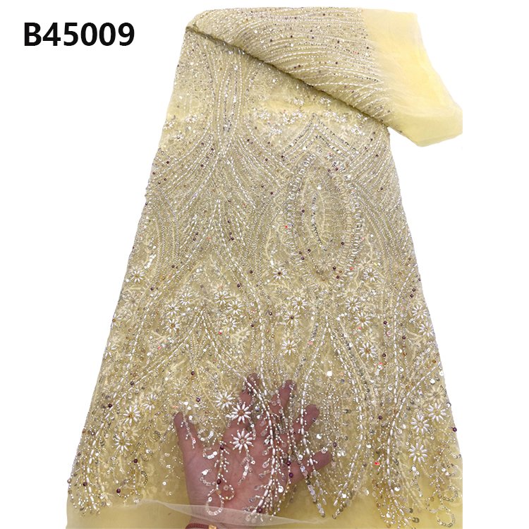 CHOCOO Good Price African Bridal Lace Fabric Embroidery White Sequence Beaded Lace Fabric For Women