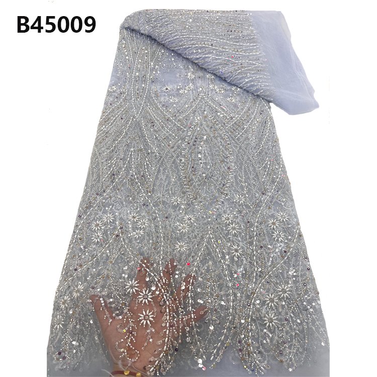 CHOCOO Good Price African Bridal Lace Fabric Embroidery White Sequence Beaded Lace Fabric For Women