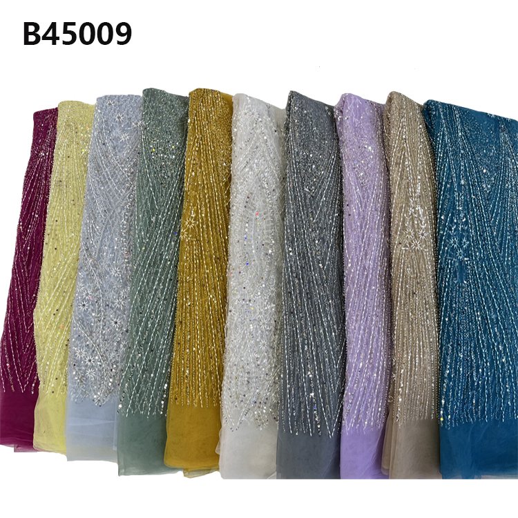CHOCOO Good Price African Bridal Lace Fabric Embroidery White Sequence Beaded Lace Fabric For Women