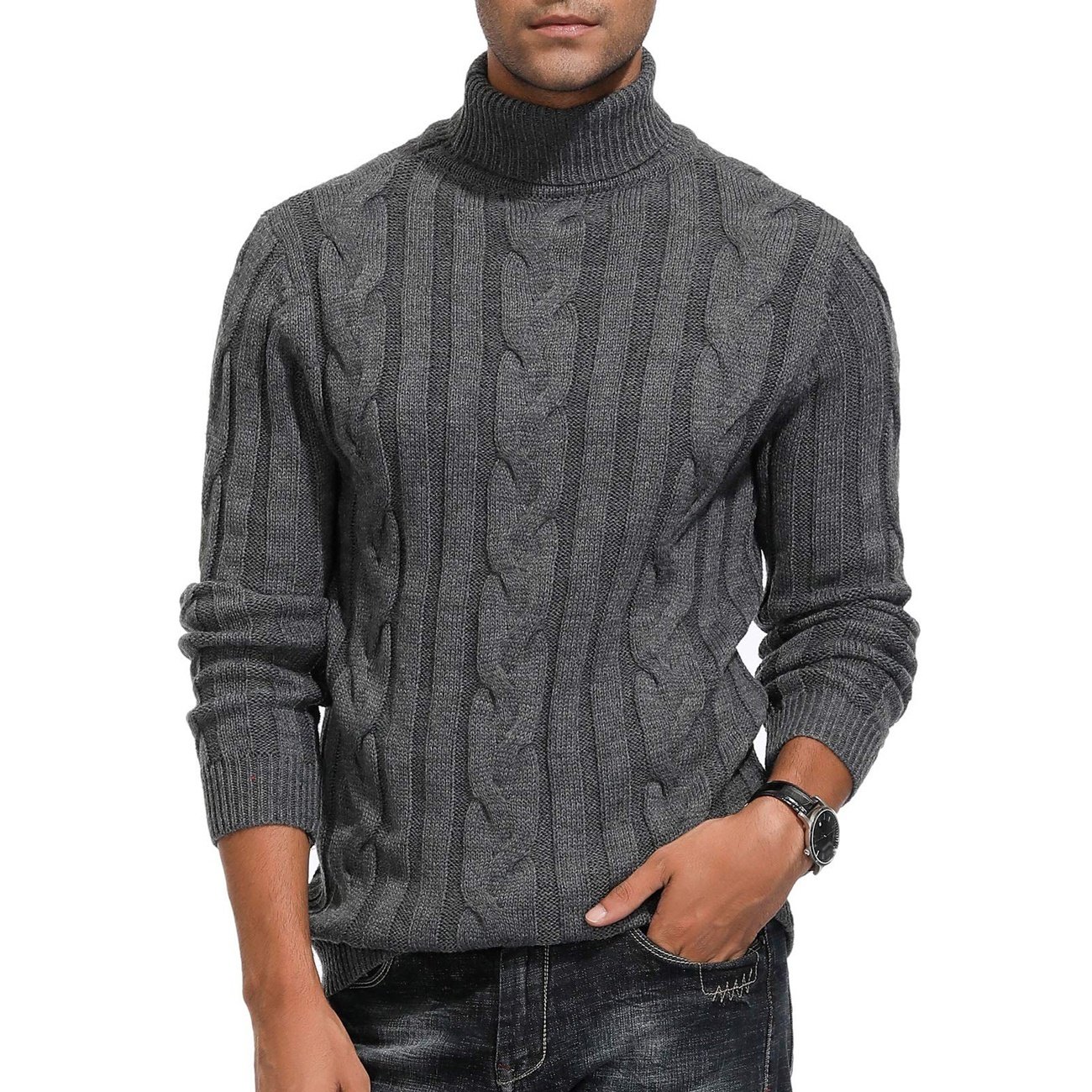 2024 Wholesale Men Classic High Neck Sweater Thermal Casual Ribbed Cable Knit Turtle Pullover Sweaters