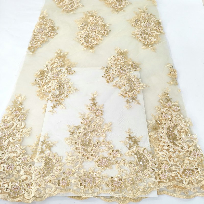 The new sequined beaded handcrafted luxury Embroidered tulle wedding dress fabric