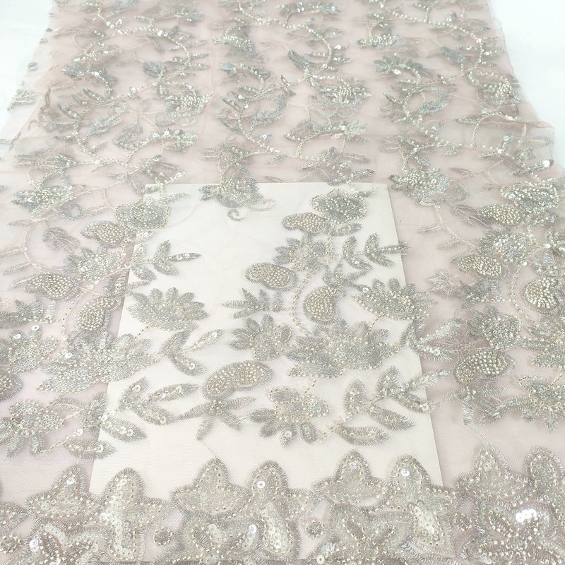 The new sequined beaded handcrafted luxury Embroidered tulle wedding dress fabric