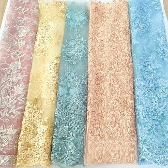 The new sequined beaded handcrafted luxury Embroidered tulle wedding dress fabric