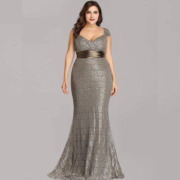 Luxury High Quality Royal Grey Wedding Dress Women Floor Length V-neck Lace Plus Size Long Bridesmaid Dresses