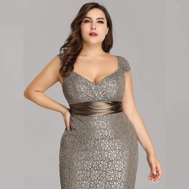 Luxury High Quality Royal Grey Wedding Dress Women Floor Length V-neck Lace Plus Size Long Bridesmaid Dresses