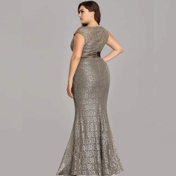 Luxury High Quality Royal Grey Wedding Dress Women Floor Length V-neck Lace Plus Size Long Bridesmaid Dresses