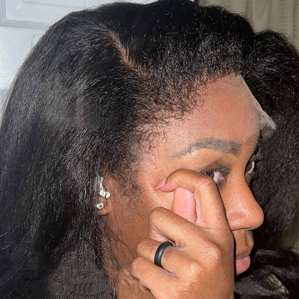 Kinky Straight 4C Kinky Curly Baby Hair Wig Yaki Straight 13x4 HD Lace Frontal Wig Human Hair Transparent Lace Front Wig