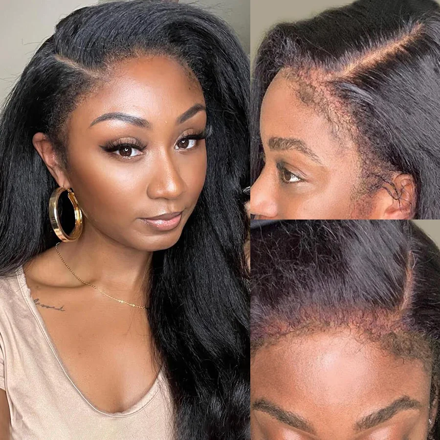 Kinky Straight 4C Kinky Curly Baby Hair Wig Yaki Straight 13x4 HD Lace Frontal Wig Human Hair Transparent Lace Front Wig