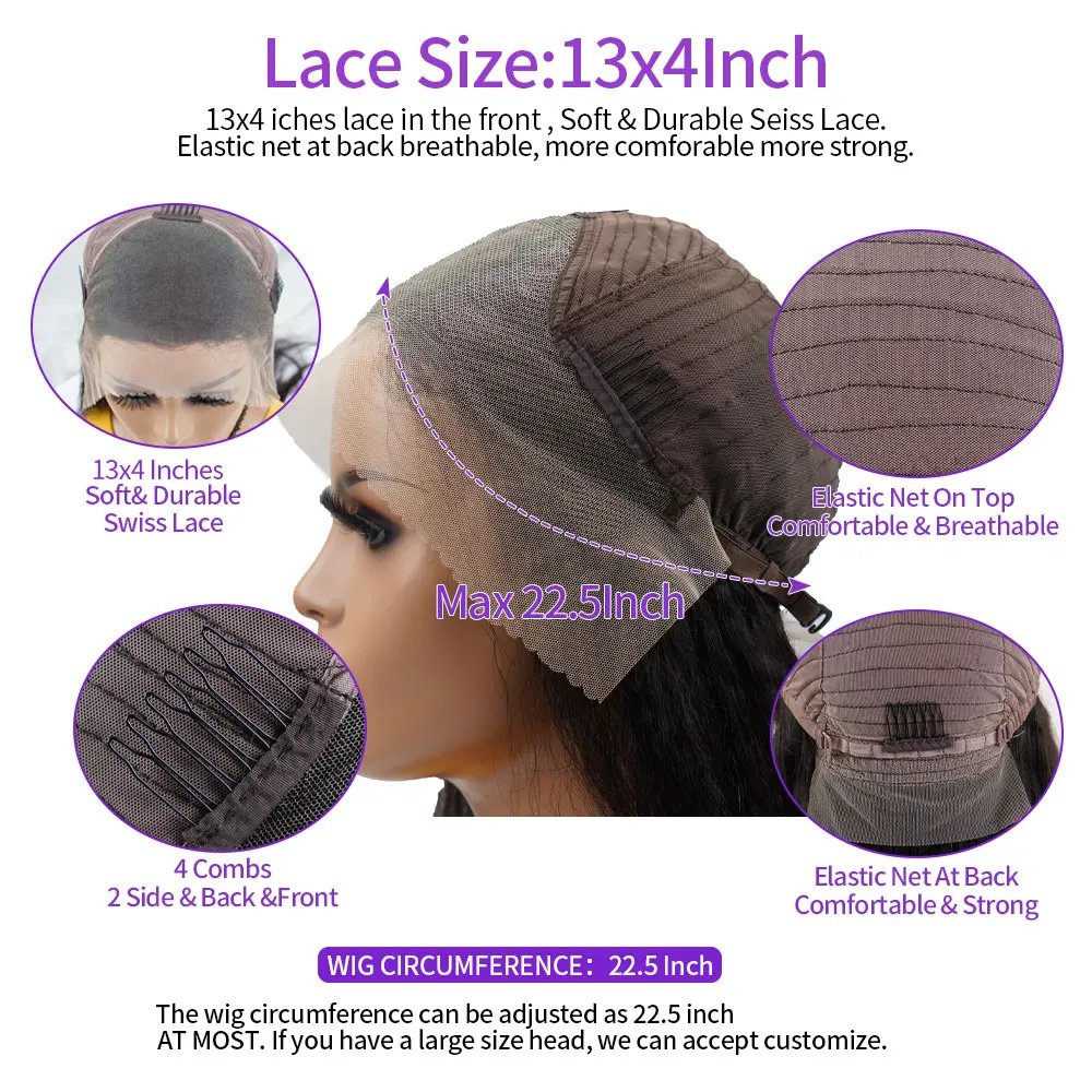 Kinky Straight 4C Kinky Curly Baby Hair Wig Yaki Straight 13x4 HD Lace Frontal Wig Human Hair Transparent Lace Front Wig