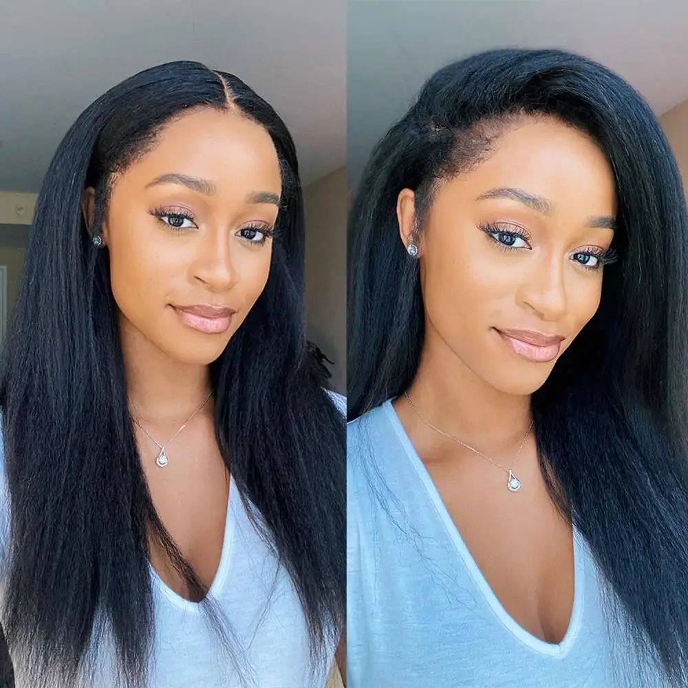 Kinky Straight 4C Kinky Curly Baby Hair Wig Yaki Straight 13x4 HD Lace Frontal Wig Human Hair Transparent Lace Front Wig