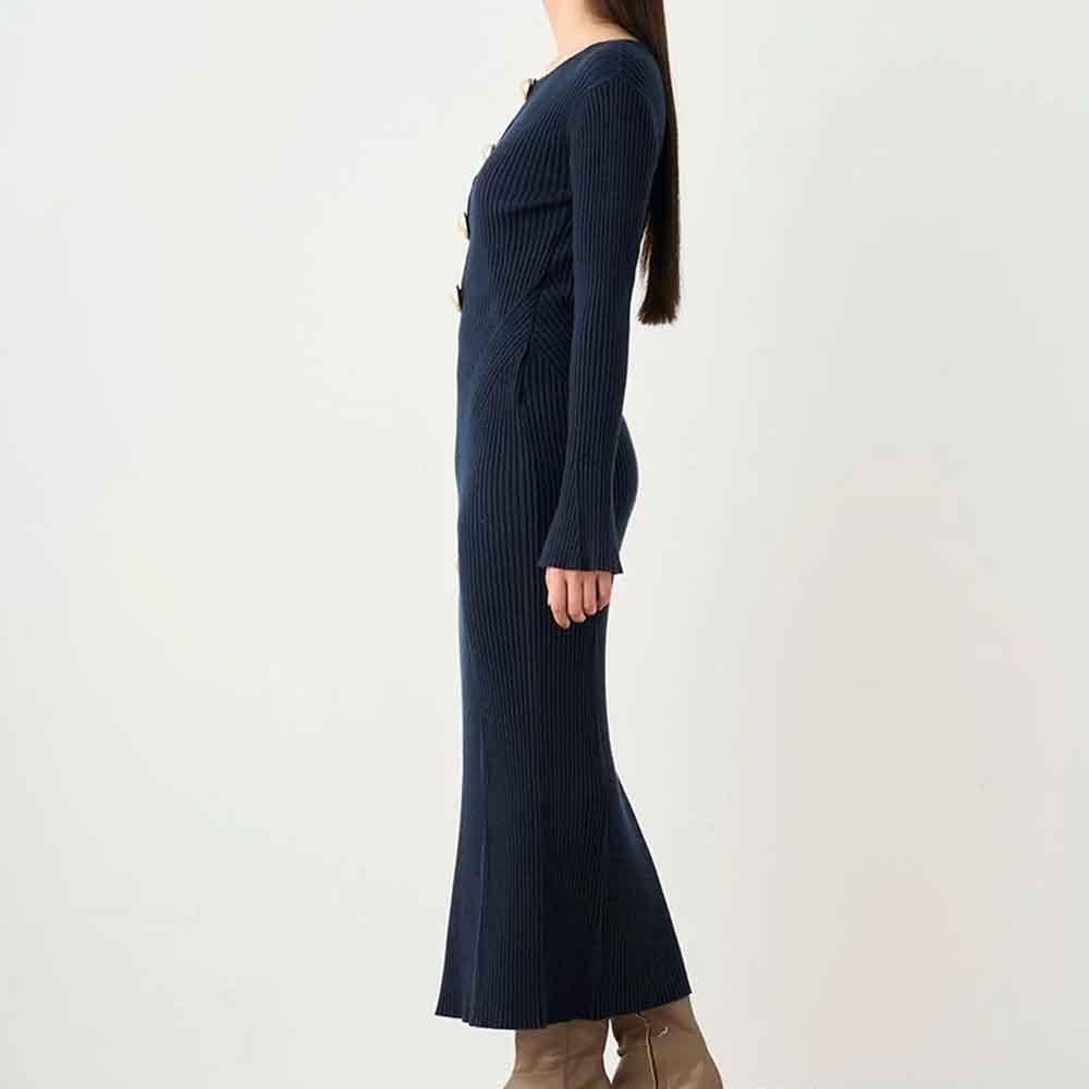 Knitwear Manufacturer Custom Autumn Winter Sweater Dress Bow long Sleeve Design Front Button Knit Dress