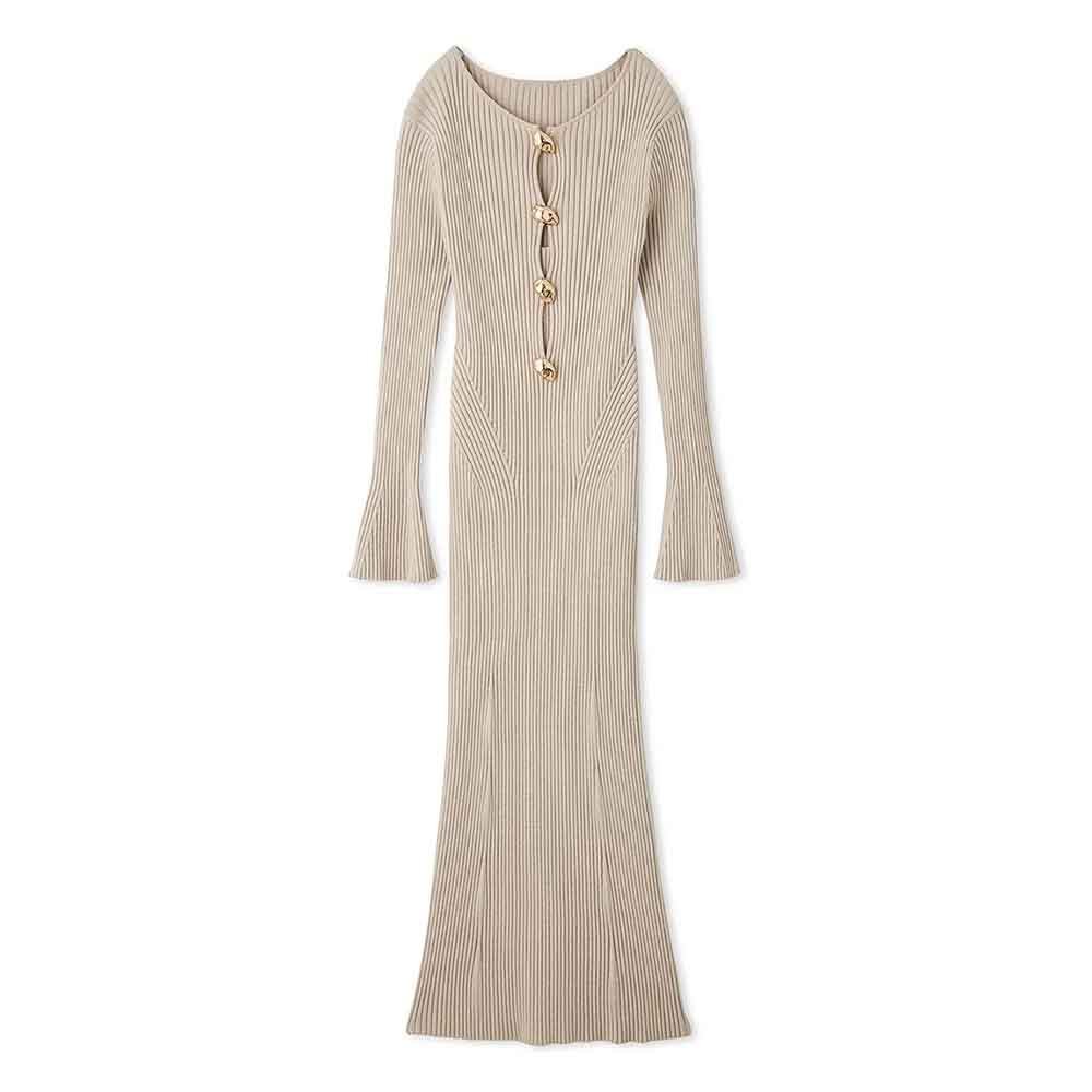 Knitwear Manufacturer Custom Autumn Winter Sweater Dress Bow long Sleeve Design Front Button Knit Dress
