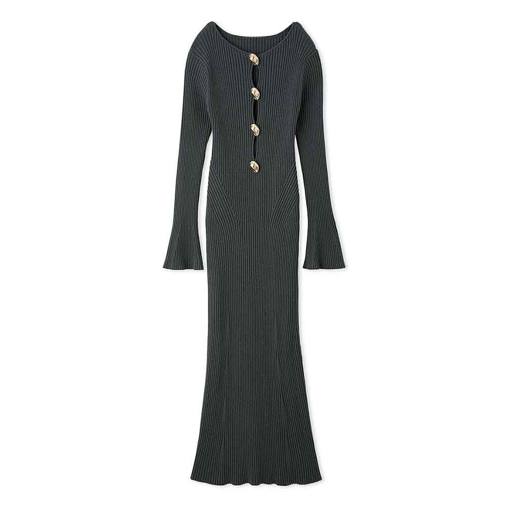Knitwear Manufacturer Custom Autumn Winter Sweater Dress Bow long Sleeve Design Front Button Knit Dress