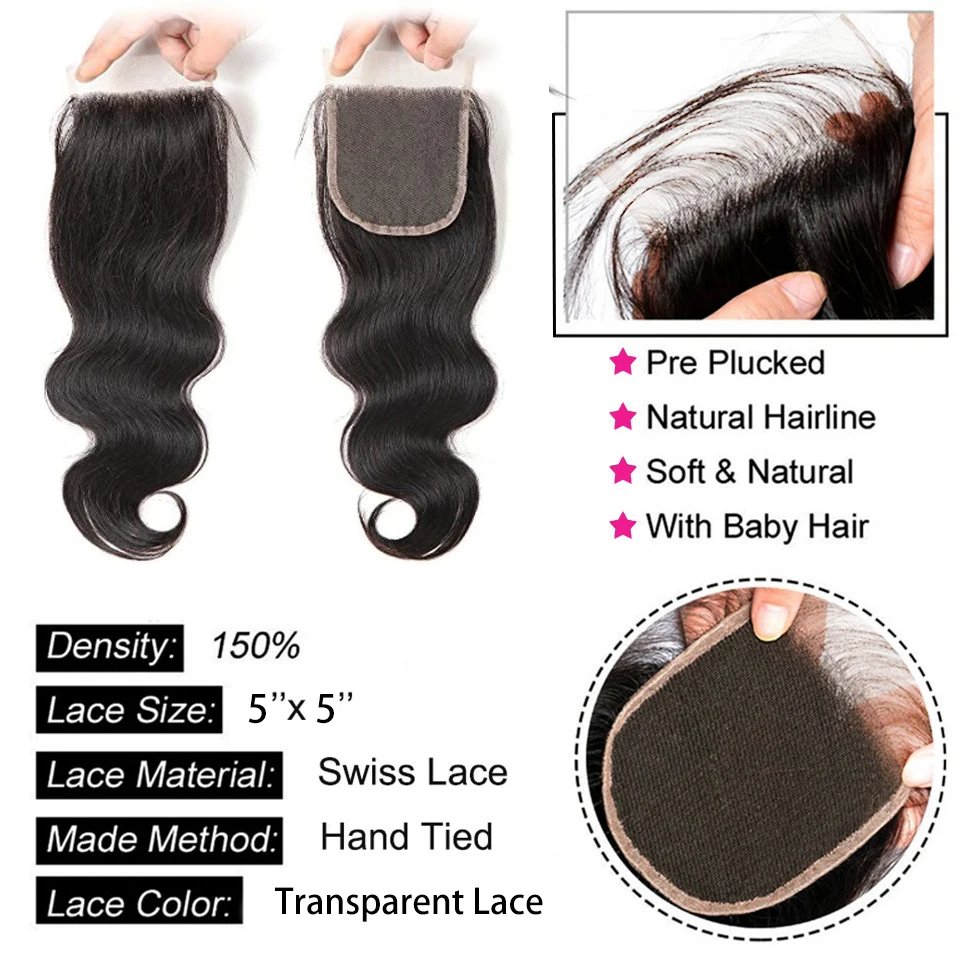 Wholesale Cuticle Aligned Closures Virgin Raw Hair Unprocessed Brazilian Hair 4x4 5x5 13x4 Transparent Natural Lace Closure