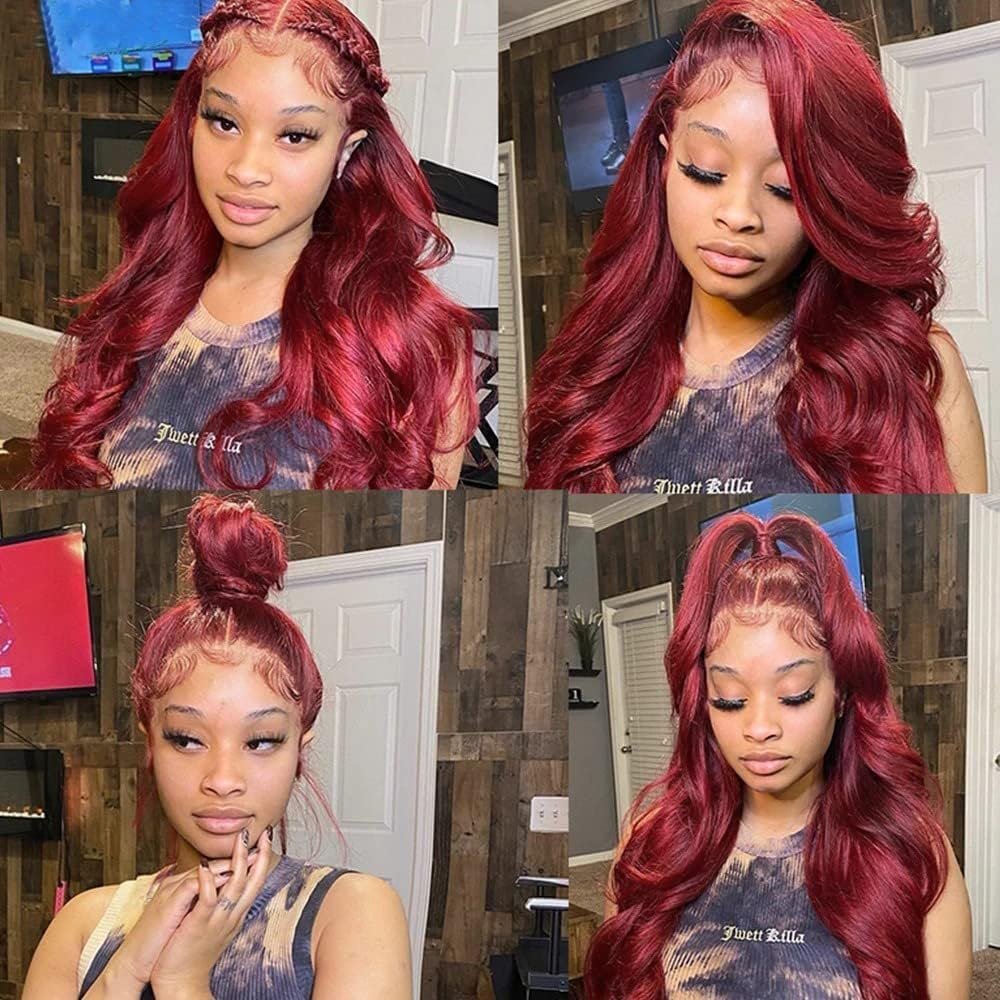 13x6 99J Burgundy Body Wave Lace Front Wigs Human Hair 180% Density HD Transparent Lace Front Wigs Human Hair Pre Plucked