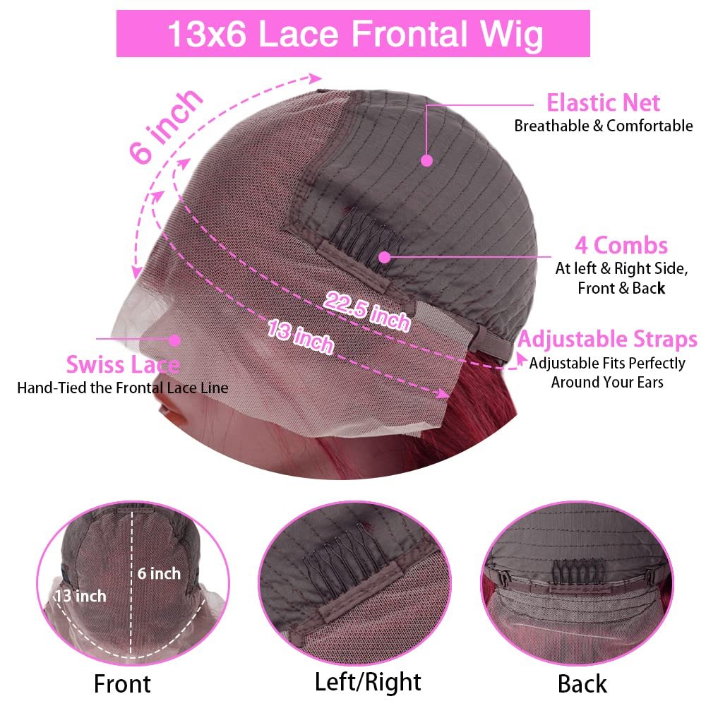 13x6 99J Burgundy Body Wave Lace Front Wigs Human Hair 180% Density HD Transparent Lace Front Wigs Human Hair Pre Plucked