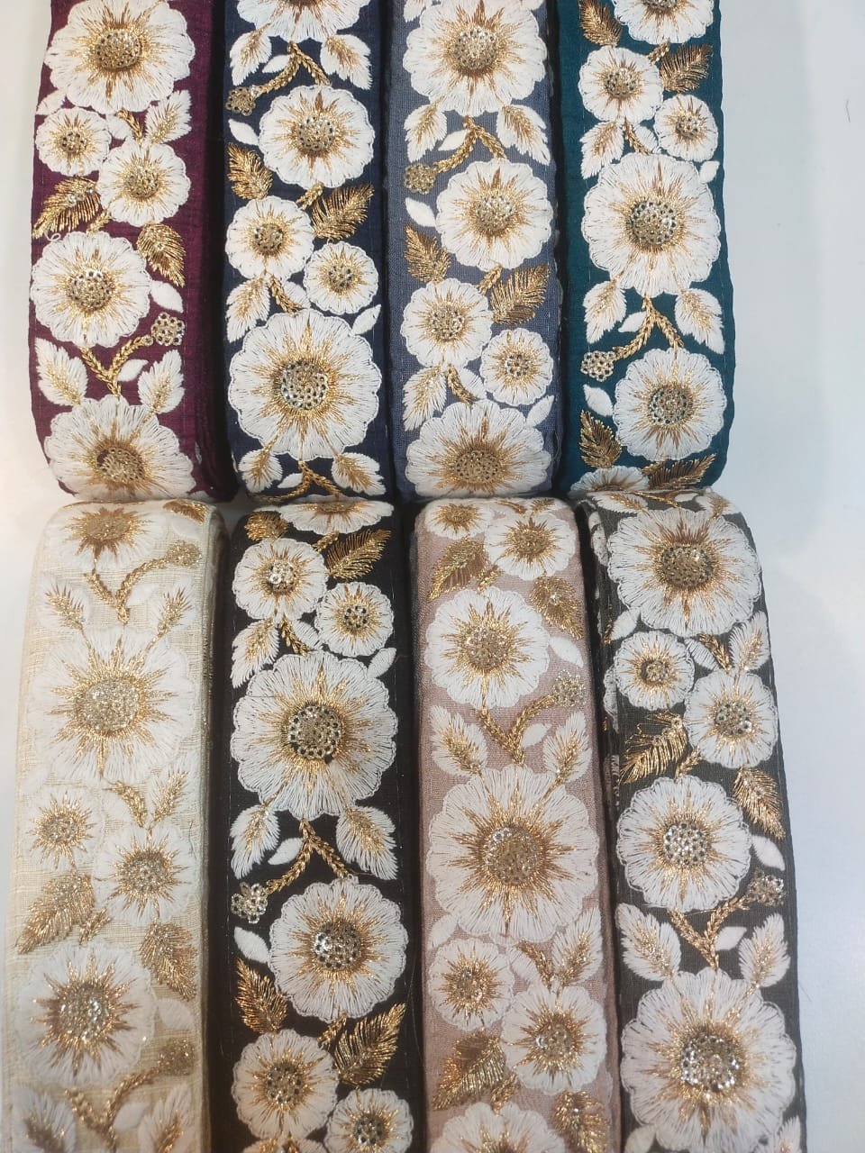 New Designs Manufacturer Customized Gold Lace Trim 3D Flower Embroidery Trimming Lace Lace With Beads