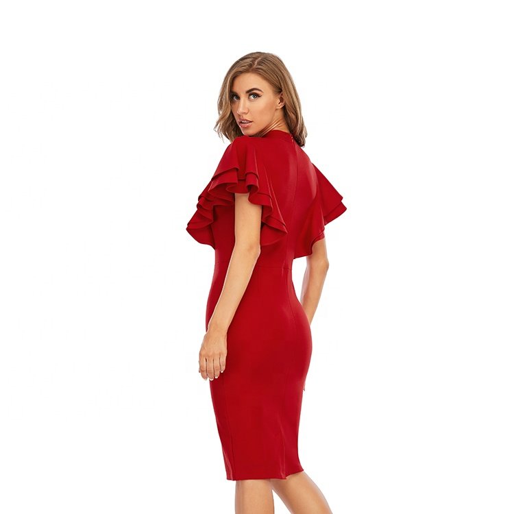 High Quality Vestido Rojo Usa Vendors Red Apparels Career Fall Clothing Women Winter Retro Red Rib Knitted Dress