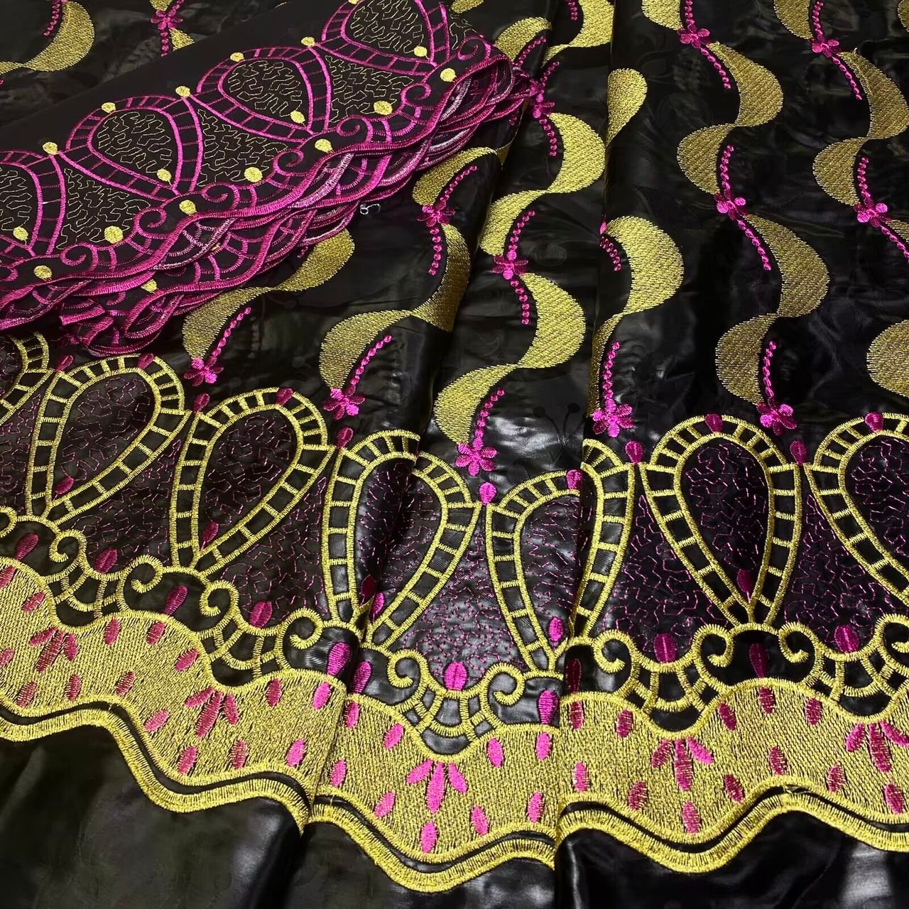 embroidery fabric bright bazin lace high quality