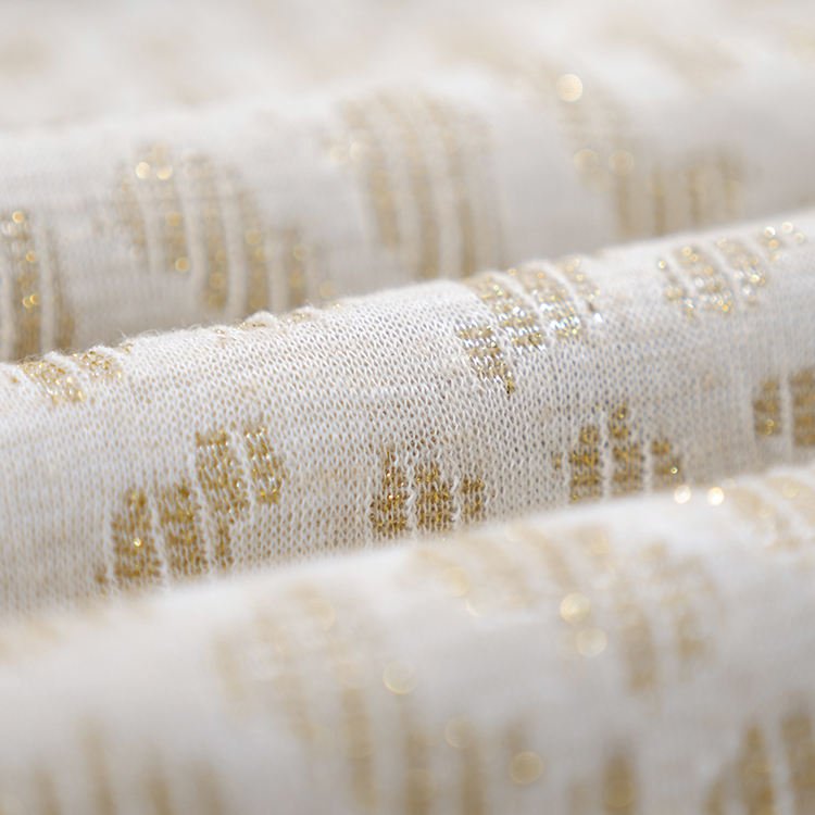 Custom design 65%T 23%L 10%M 2%SP metallic sequins single jacquard fabric for women dress