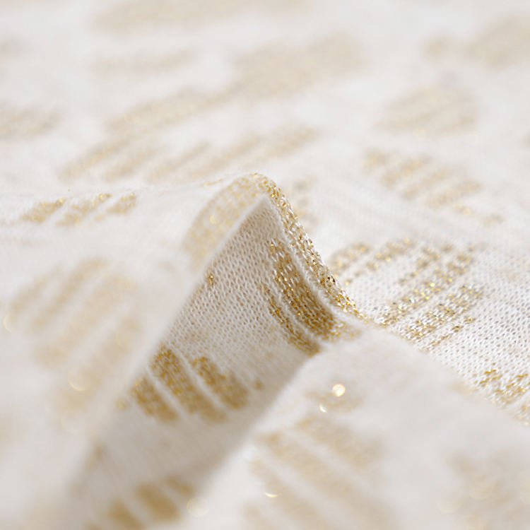 Custom design 65%T 23%L 10%M 2%SP metallic sequins single jacquard fabric for women dress