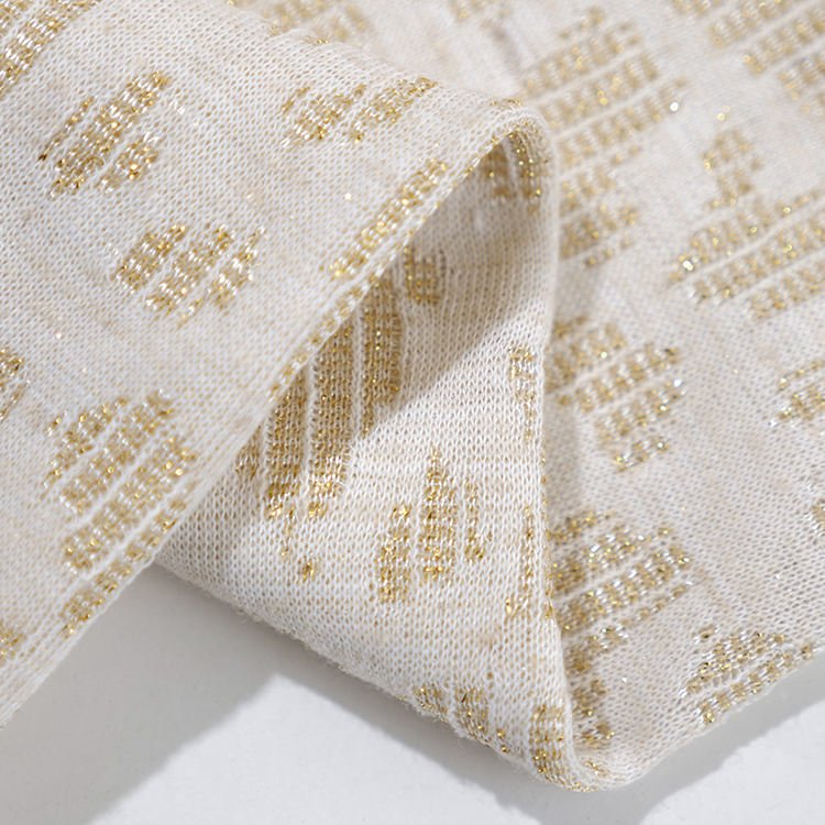 Custom design 65%T 23%L 10%M 2%SP metallic sequins single jacquard fabric for women dress