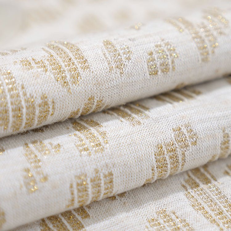 Custom design 65%T 23%L 10%M 2%SP metallic sequins single jacquard fabric for women dress