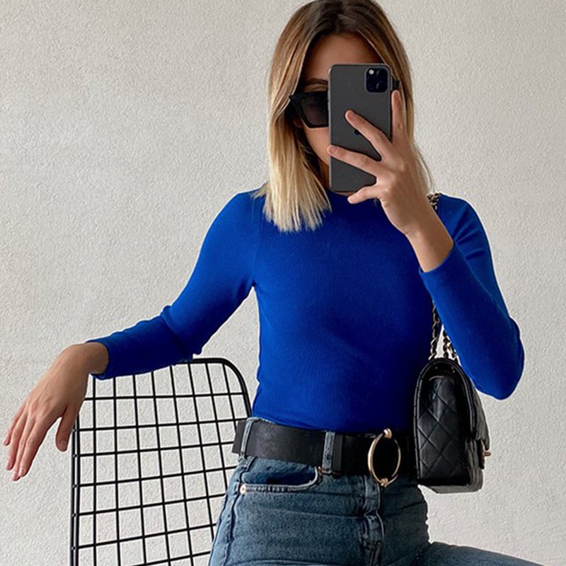 Top Fashion Seamless Cropped Long Sleeve Rib Top Fashion Trend Athleisure Long sleeve Tops Clothing Women