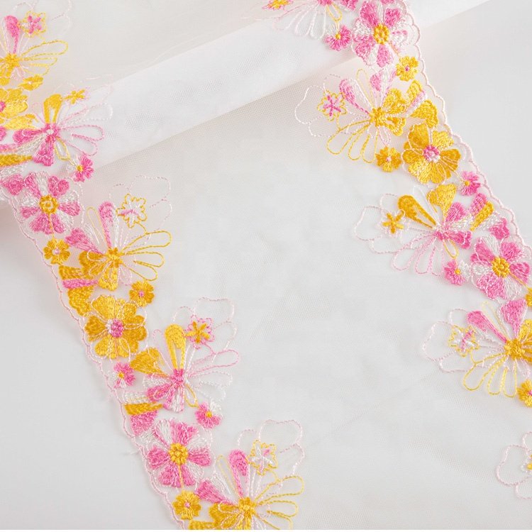 Exquisite yellow gold mesh Floral lace trim applique Leaves pattern tulle flower Lace Trim for wedding Bridal dress