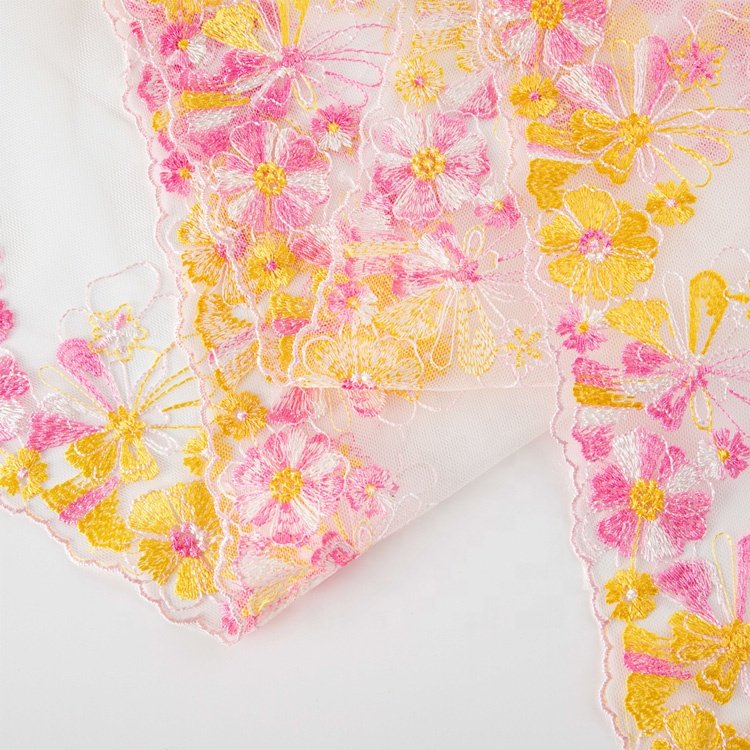 Exquisite yellow gold mesh Floral lace trim applique Leaves pattern tulle flower Lace Trim for wedding Bridal dress