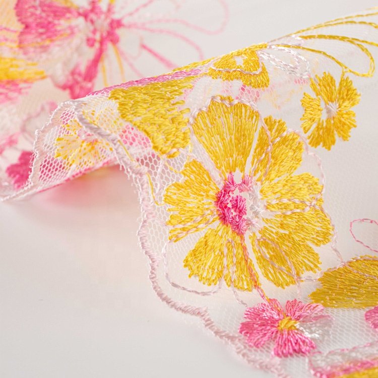 Exquisite yellow gold mesh Floral lace trim applique Leaves pattern tulle flower Lace Trim for wedding Bridal dress