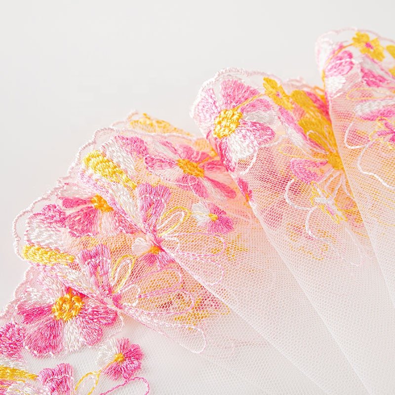 Exquisite yellow gold mesh Floral lace trim applique Leaves pattern tulle flower Lace Trim for wedding Bridal dress