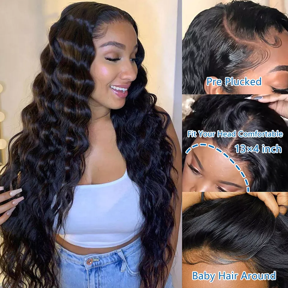 Cheap 13*4 Transparent HD Swiss Lace Frontal Wig,Raw Brazilian Pre Plucked Human Hair Wig,Natural Loose Wave Wig For Black Women