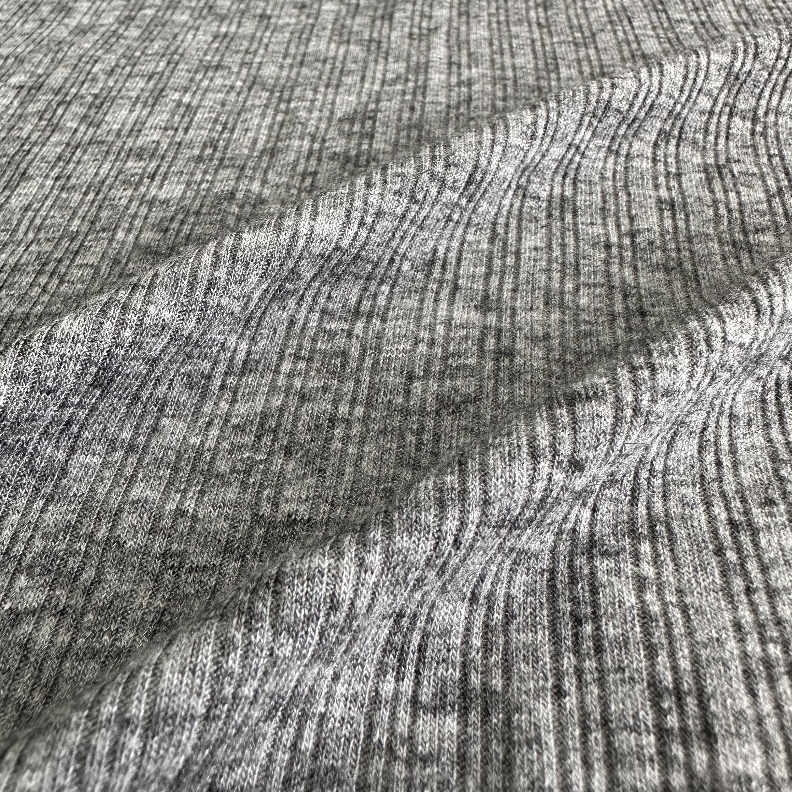 Wholesale rayon viscose polyester nylon jacquard fabric RTN gray melange rib fabric for sweater and coat