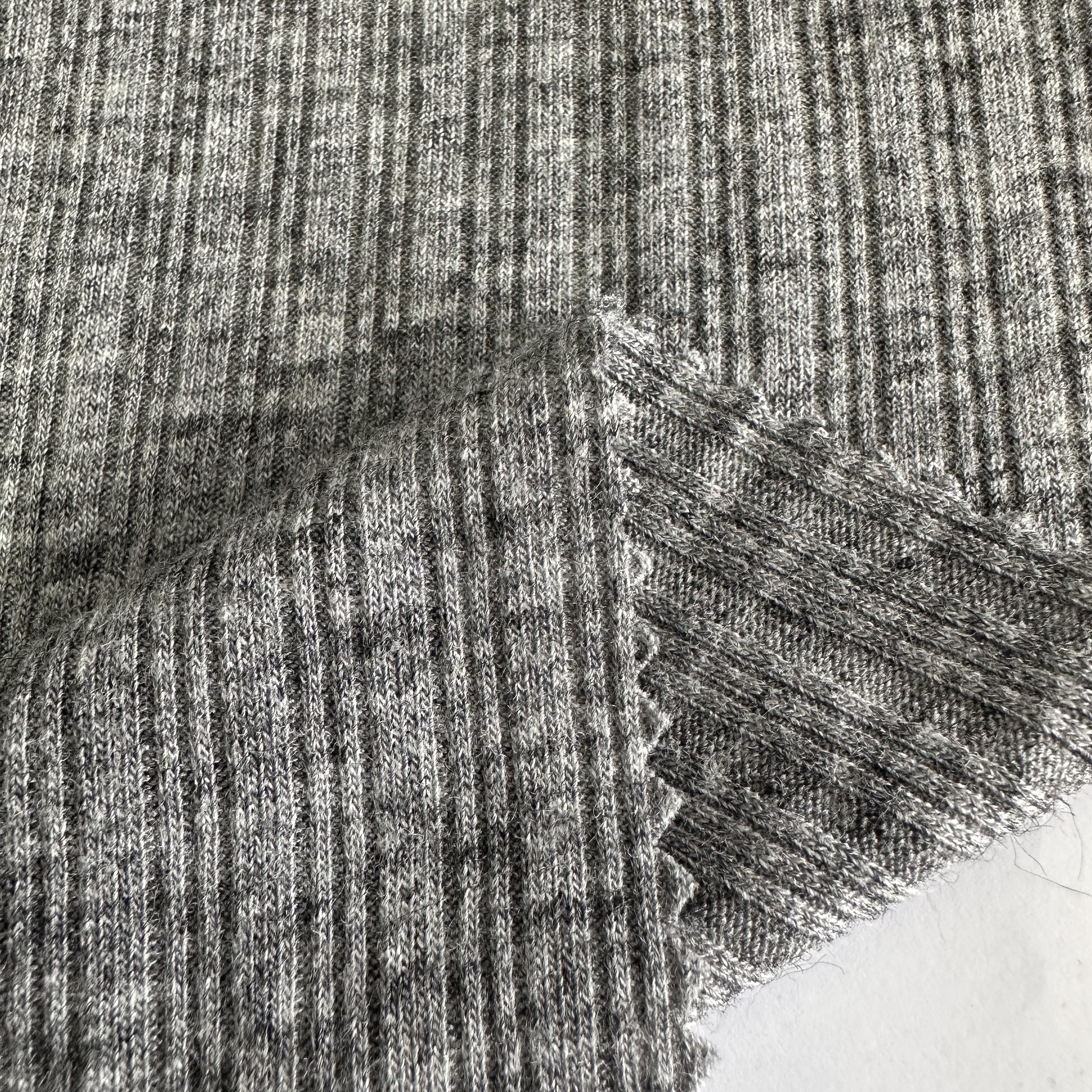 Wholesale rayon viscose polyester nylon jacquard fabric RTN gray melange rib fabric for sweater and coat