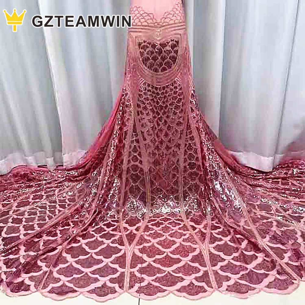 Customization African Fabric Lace Mesh Polyester Voile Organza Lace Party Wedding Dress Embroidery Sequin Lace Fabrics