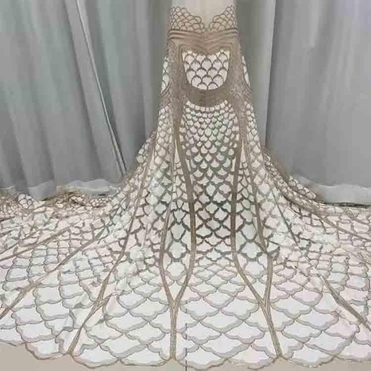 Customization African Fabric Lace Mesh Polyester Voile Organza Lace Party Wedding Dress Embroidery Sequin Lace Fabrics