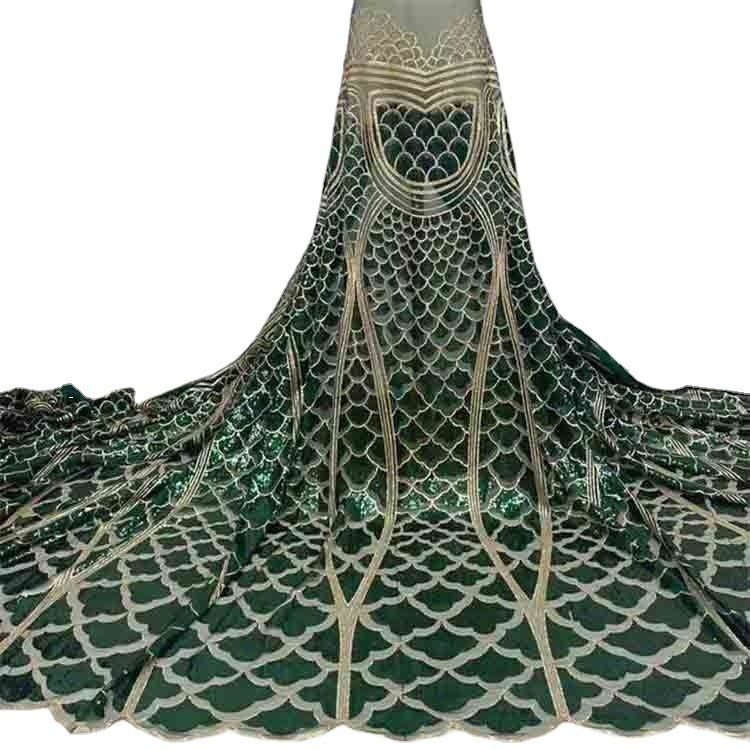Customization African Fabric Lace Mesh Polyester Voile Organza Lace Party Wedding Dress Embroidery Sequin Lace Fabrics