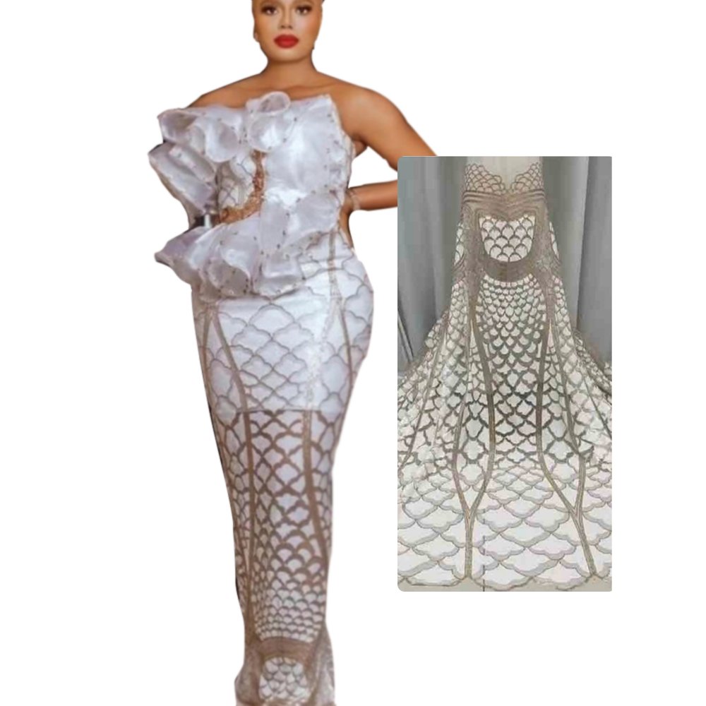 Customization African Fabric Lace Mesh Polyester Voile Organza Lace Party Wedding Dress Embroidery Sequin Lace Fabrics